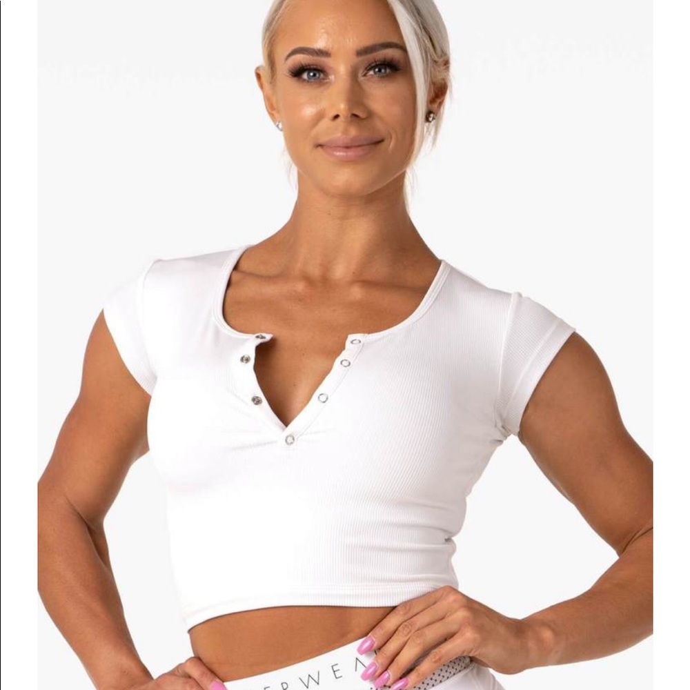 Ryderwear SWM neon nude pop button crop tee